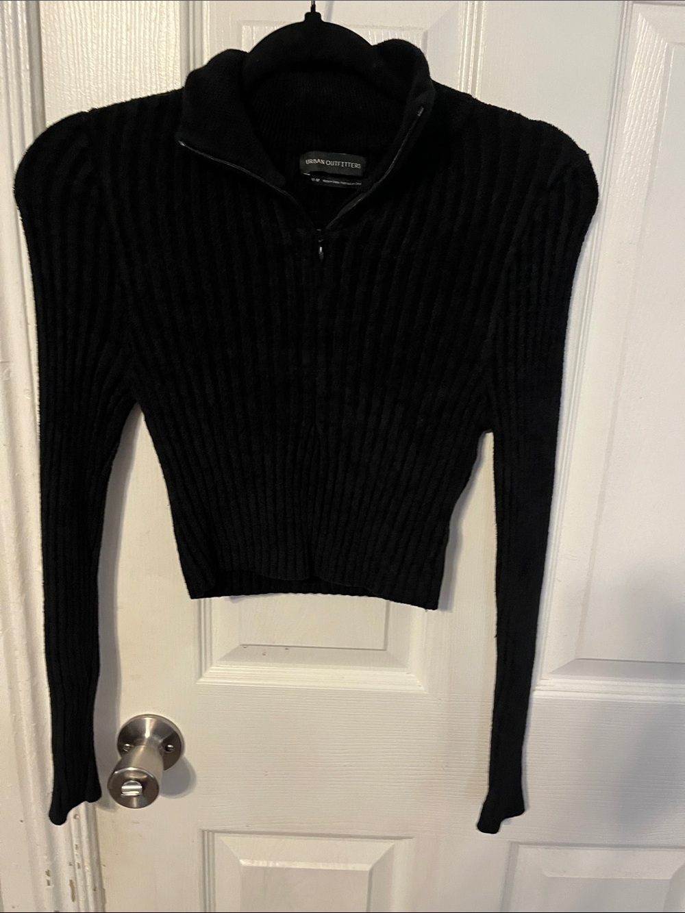 Urban Outfitters Black Ribbed Half-Zip Cropped 1/4 Zip Sweater